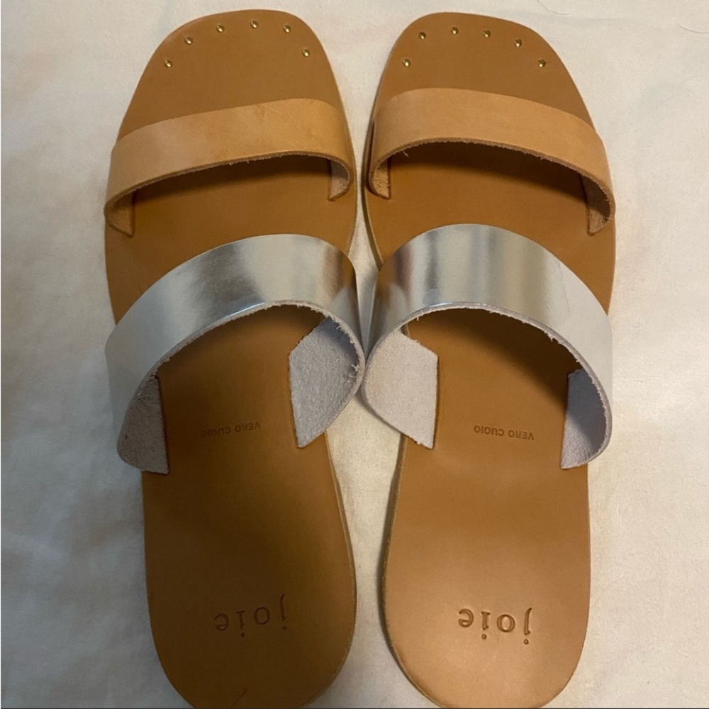 Joie sable sandals tan and silver